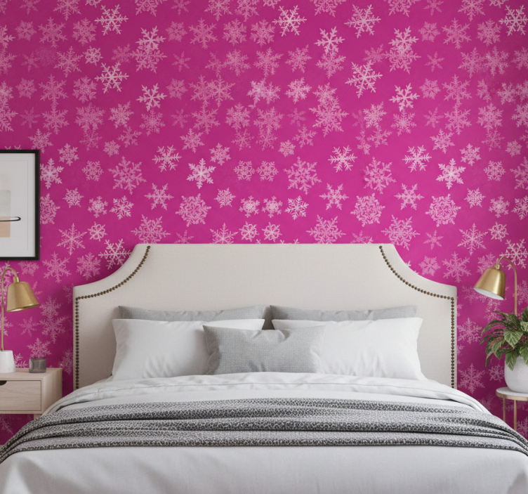 Papel de parede para quarto padrão flocos de neve rosa - TenStickers