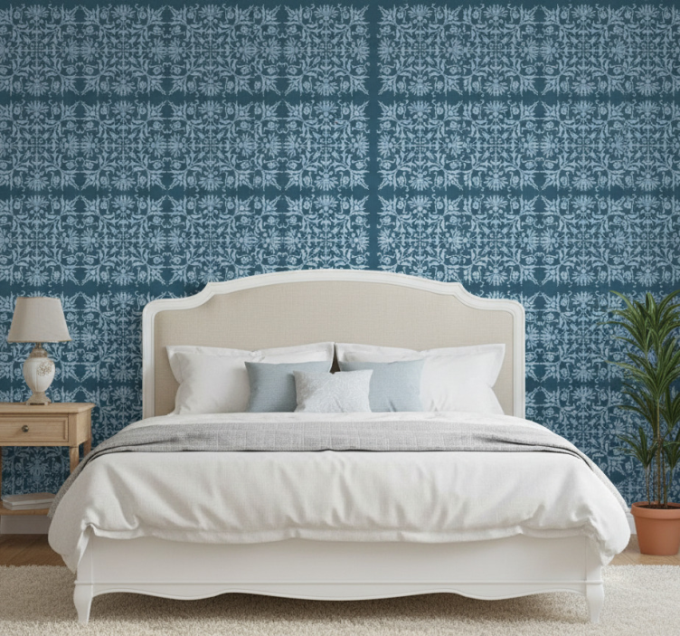 Papel de parede para quarto padrão floral azul provincial - TenStickers