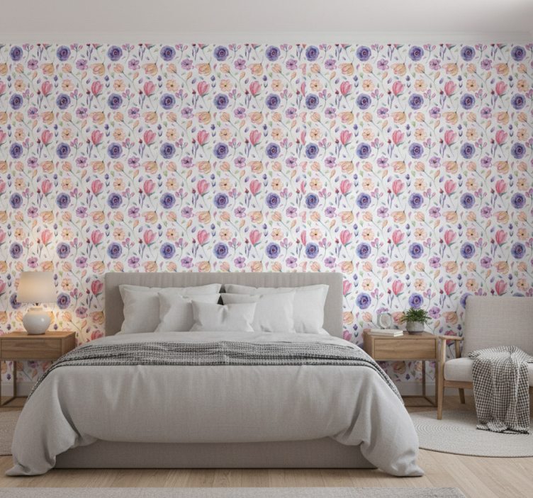 Papel de parede para quarto padrão floral em flores - TenStickers