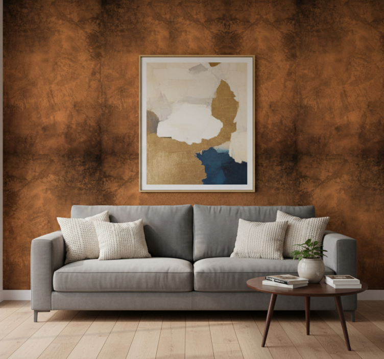 Papel de parede para quarto padrão retangular marrom rústico - TenStickers