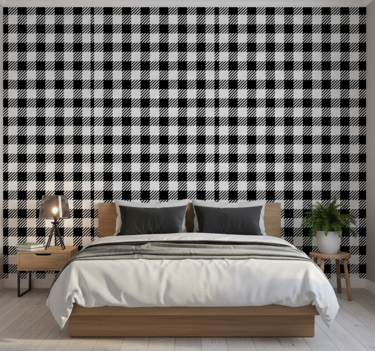Papel de parede para quarto vichy preto e branco - TenStickers