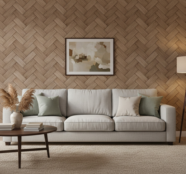 Papel de parede para sala com aparência de madeira trançada - TenStickers