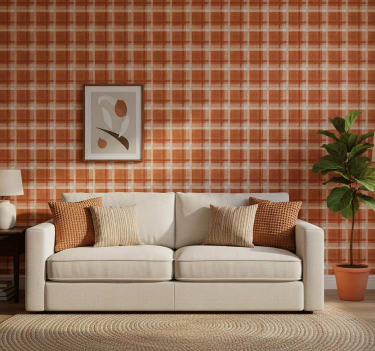 Papel de parede para sala com calor xadrez - TenStickers