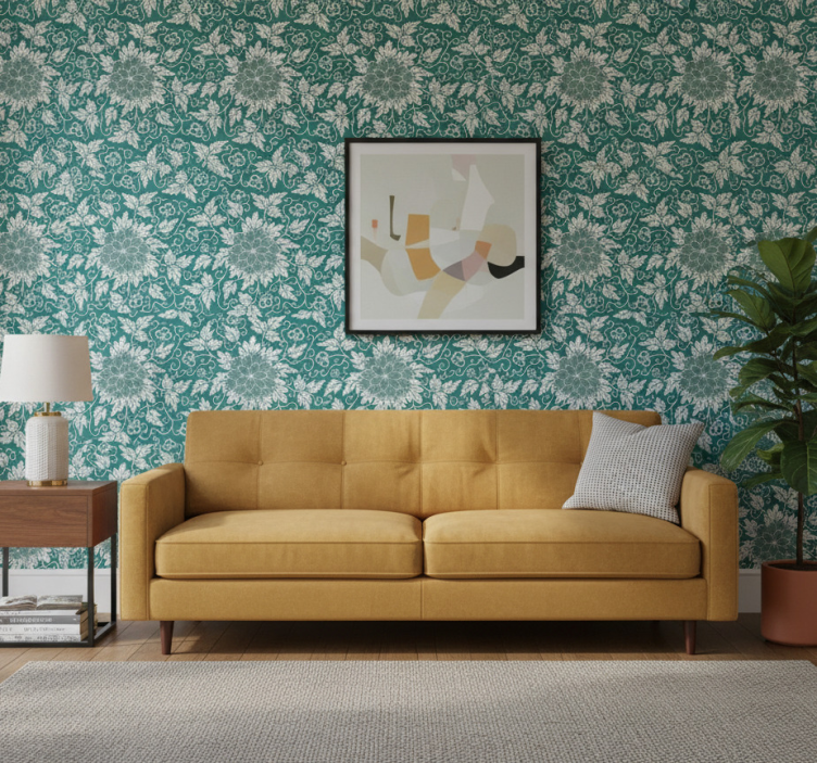 Papel de parede para sala com ornamento floral vintage - TenStickers