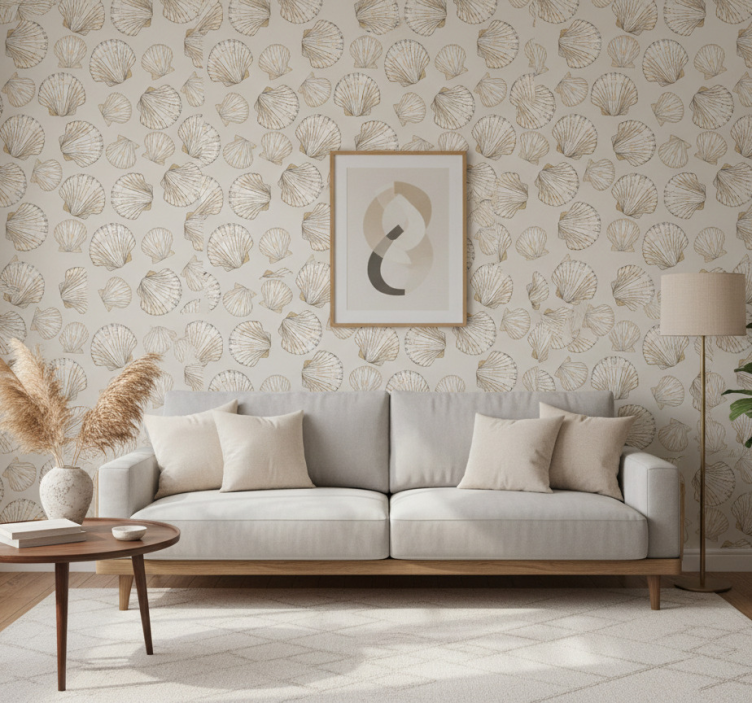 Papel de parede para sala com padrão de conchas - TenStickers