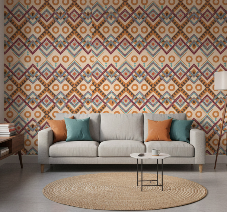 Papel de parede para sala com padrão de diamantes coloridos - TenStickers