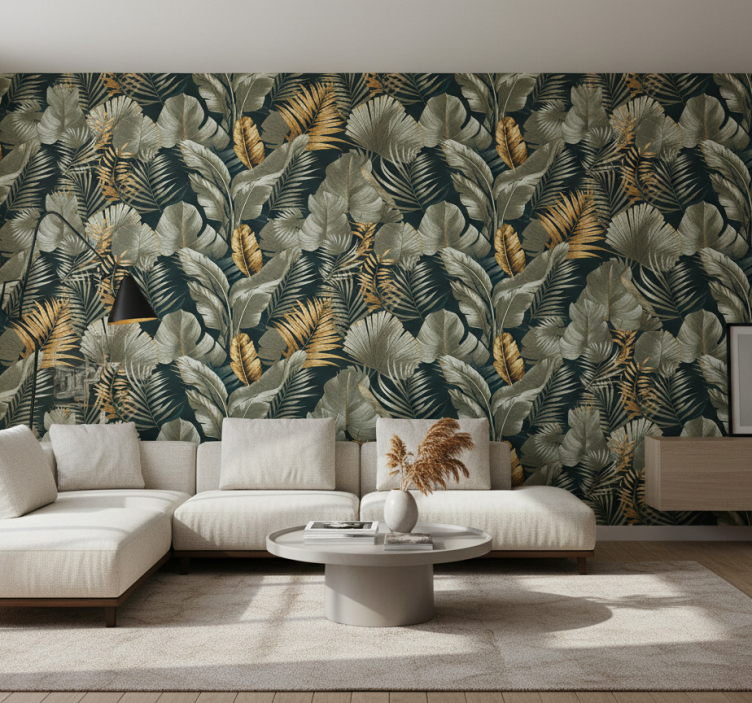 Papel de parede para sala com padrões botânicos e florais - TenStickers