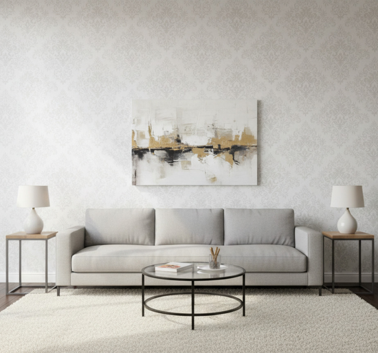 Papel de parede para sala damasco branco clássico - TenStickers