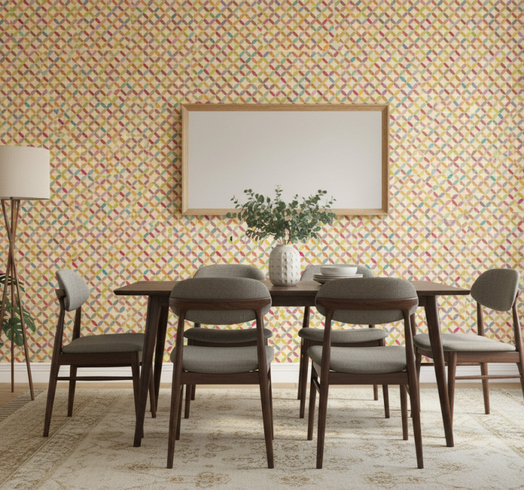 Papel de parede para sala de jantar geométrico colorido - TenStickers