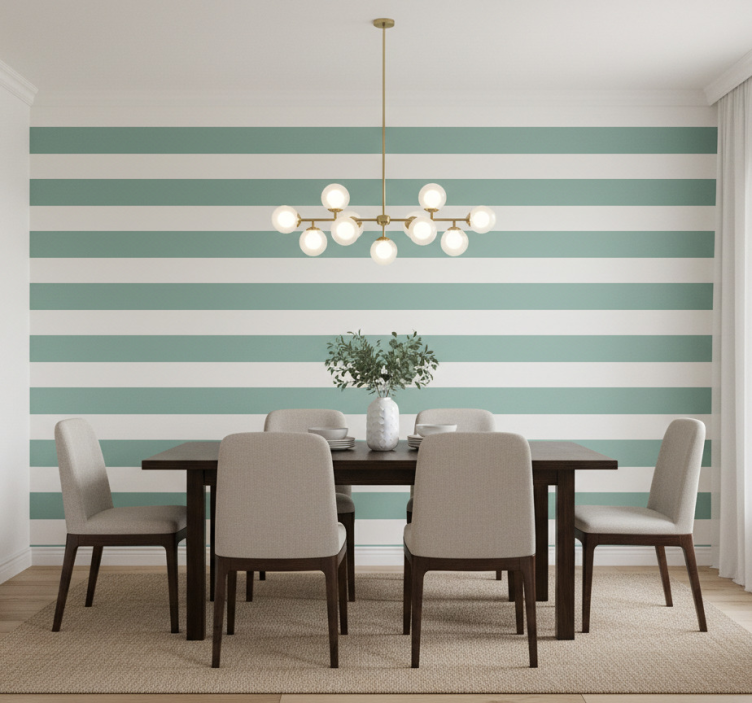 Papel de parede para sala de jantar listrado verde-água - TenStickers