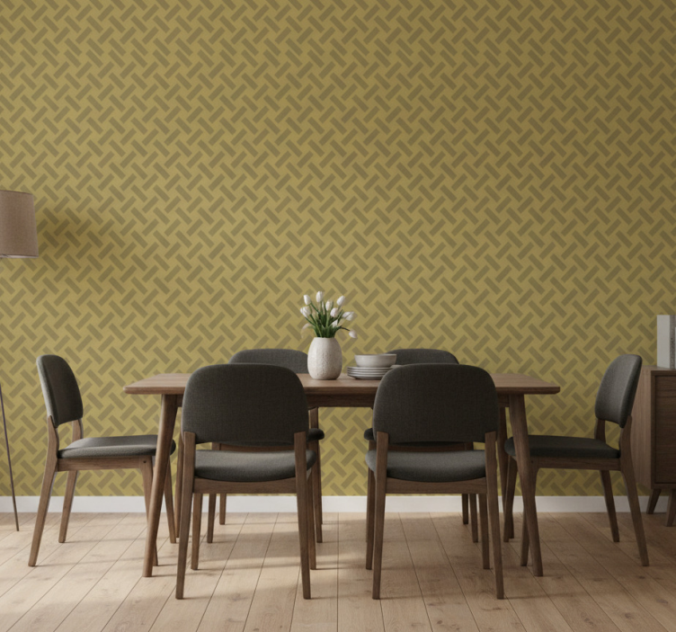 Papel de parede para sala de jantar padrão amarelo geométrico - TenStickers