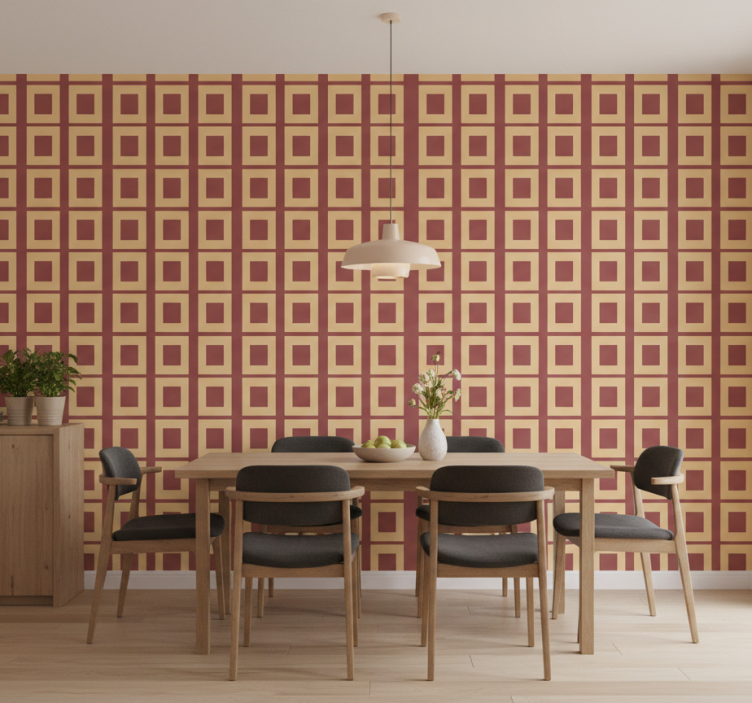 Papel de parede para sala de jantar quadrados geométricos - TenStickers