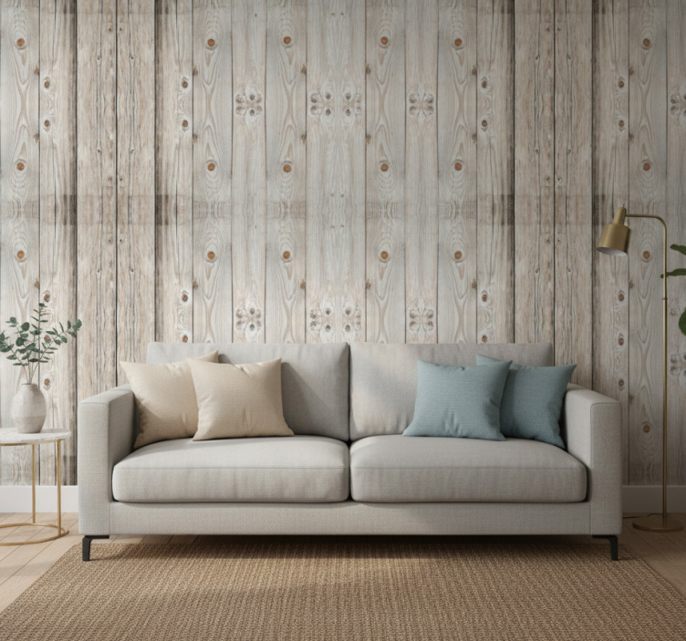 Papel de parede para sala efeito madeira pinho branco - TenStickers