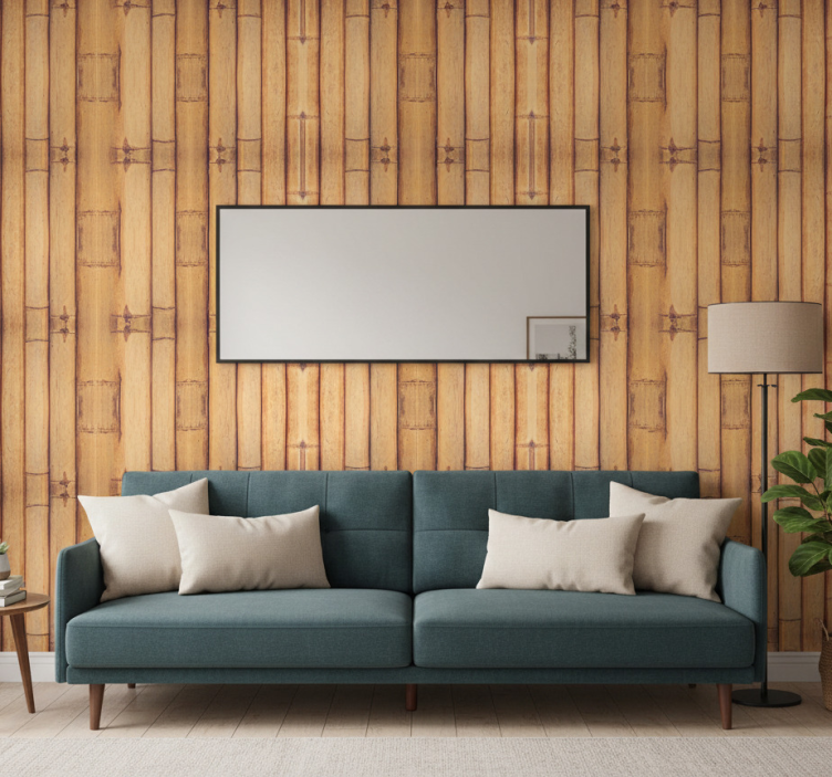 Papel de parede para sala efeito textura de madeira de bambu - TenStickers