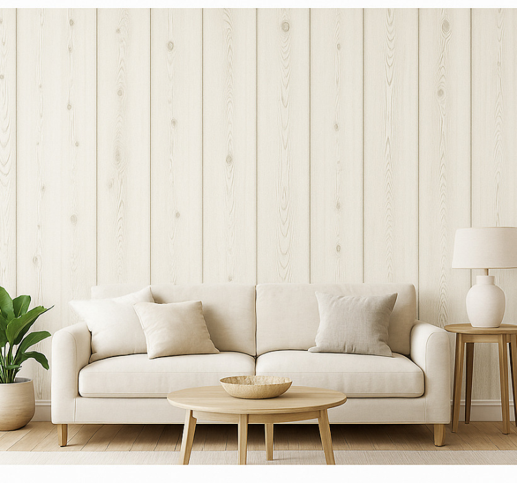 Papel de parede para sala em madeira branca - TenStickers