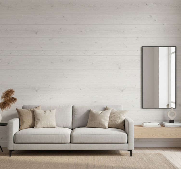 Papel de parede para sala em madeira branca rústica - TenStickers