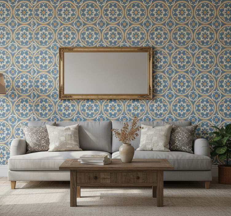 Papel de parede para sala estilo azulejo - TenStickers