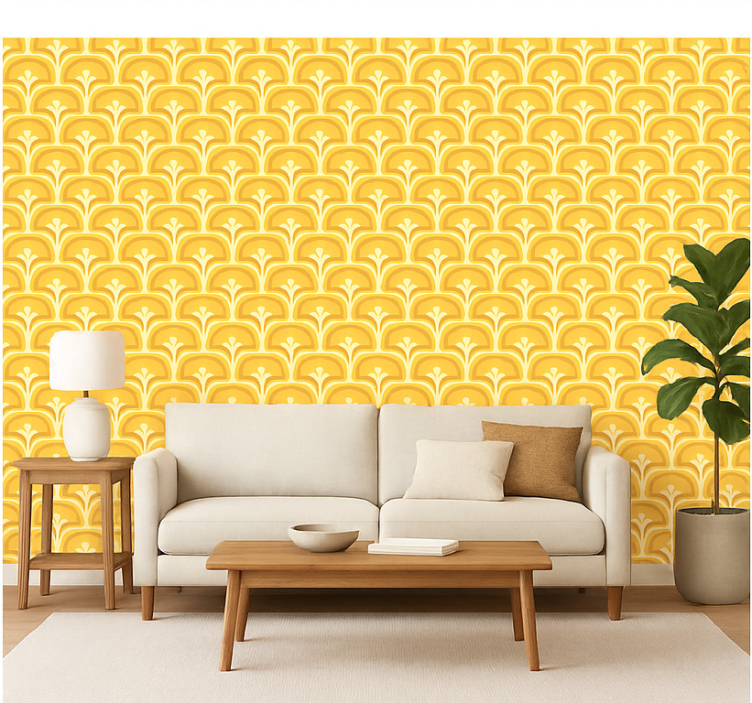 Papel de parede para sala figuras amarelas retrô dos anos 70 - TenStickers