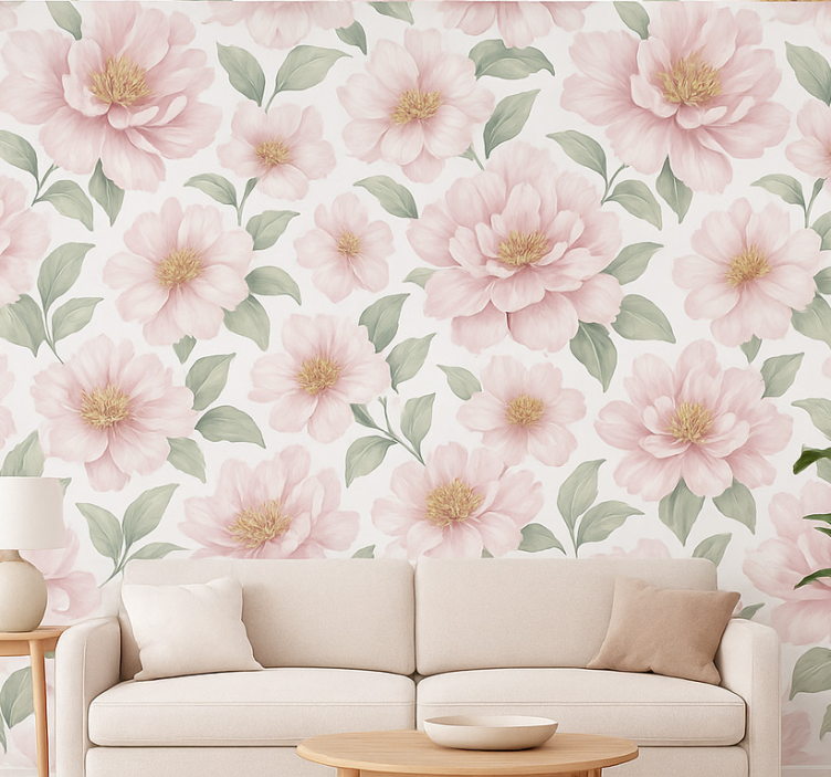 Papel de parede para sala florais de peônia pastel - TenStickers