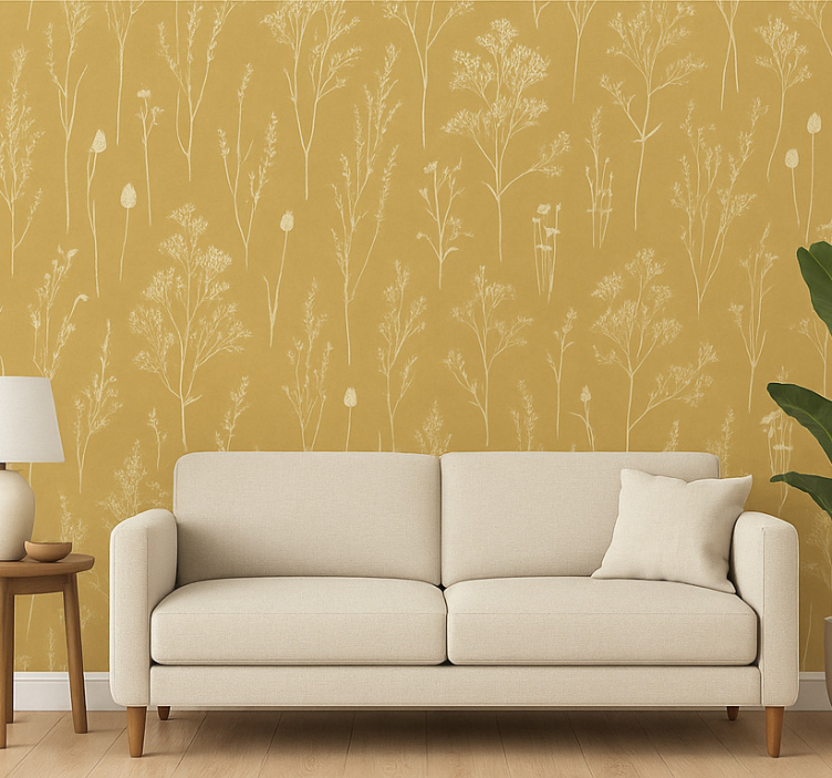 Papel de parede para sala floral nórdico ocre - TenStickers