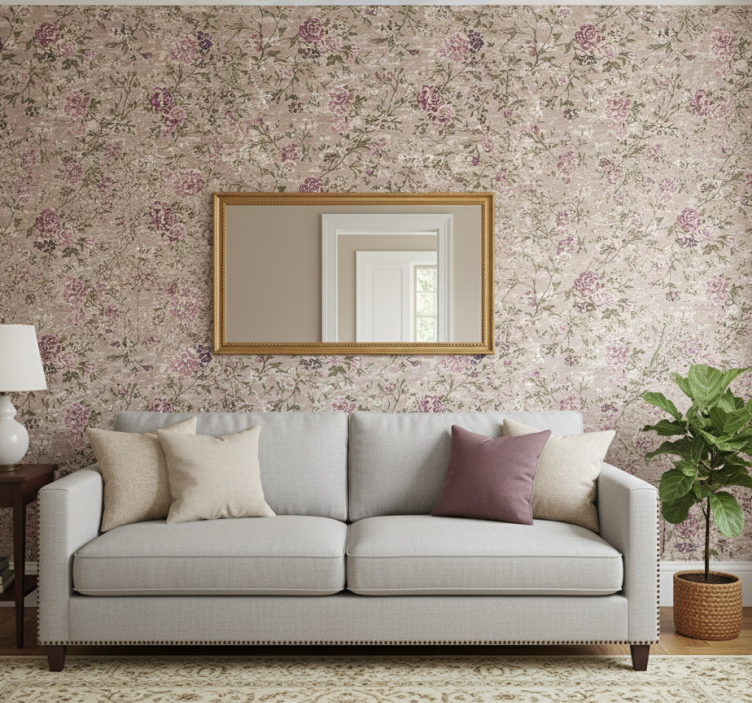 Papel de parede para sala floral vintage roxo - TenStickers