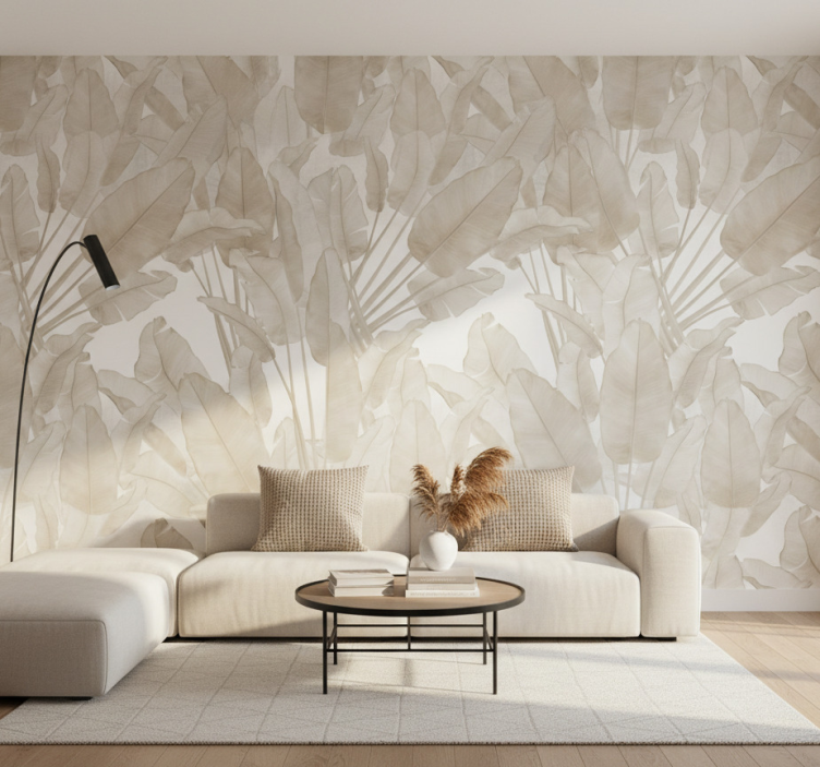 Papel de parede para sala folha de bananeira bege - TenStickers