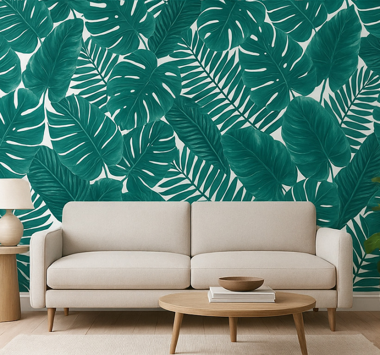 Papel de parede para sala folhas de palmeira tropical - TenStickers
