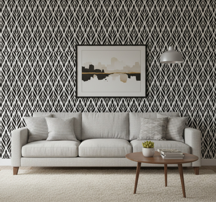 Papel de parede para sala folhas pretas elegantes - TenStickers