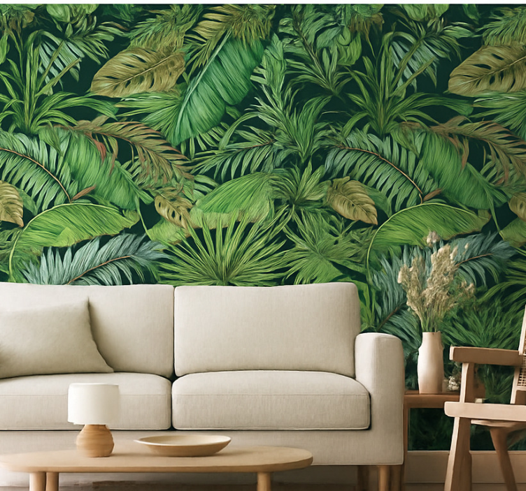 Papel de parede para sala folhas tropicais da selva - TenStickers