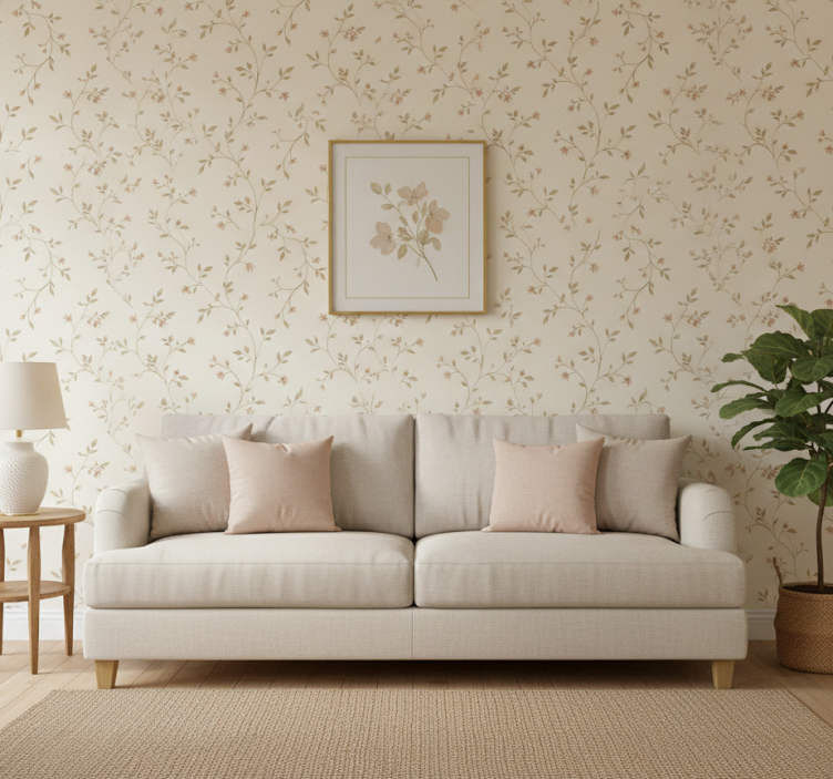 Papel de parede para sala fundo branco com flores - TenStickers