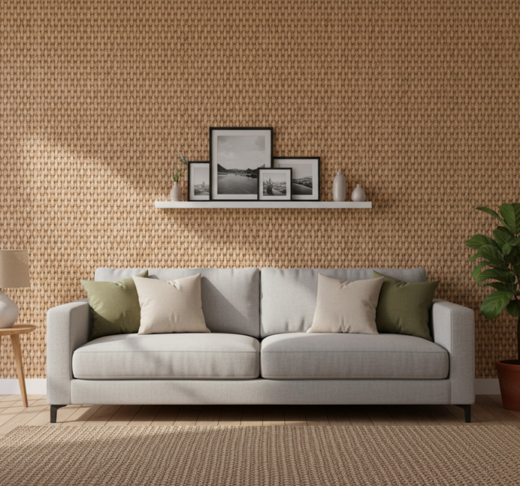 Papel de parede para sala imitação de fibra natural - TenStickers