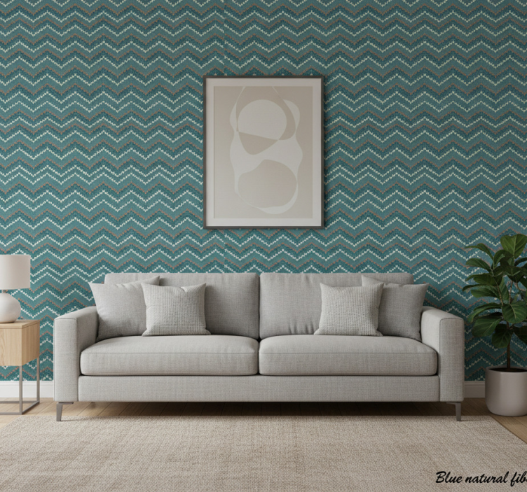 Papel de parede para sala imitação de fibra natural azul - TenStickers