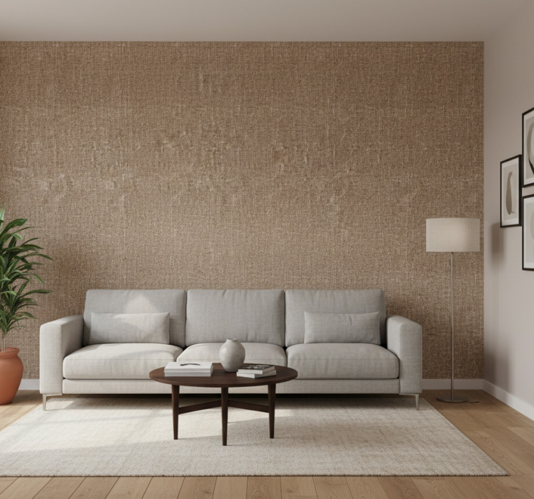 Papel de parede para sala imitação de fibra natural bege - TenStickers