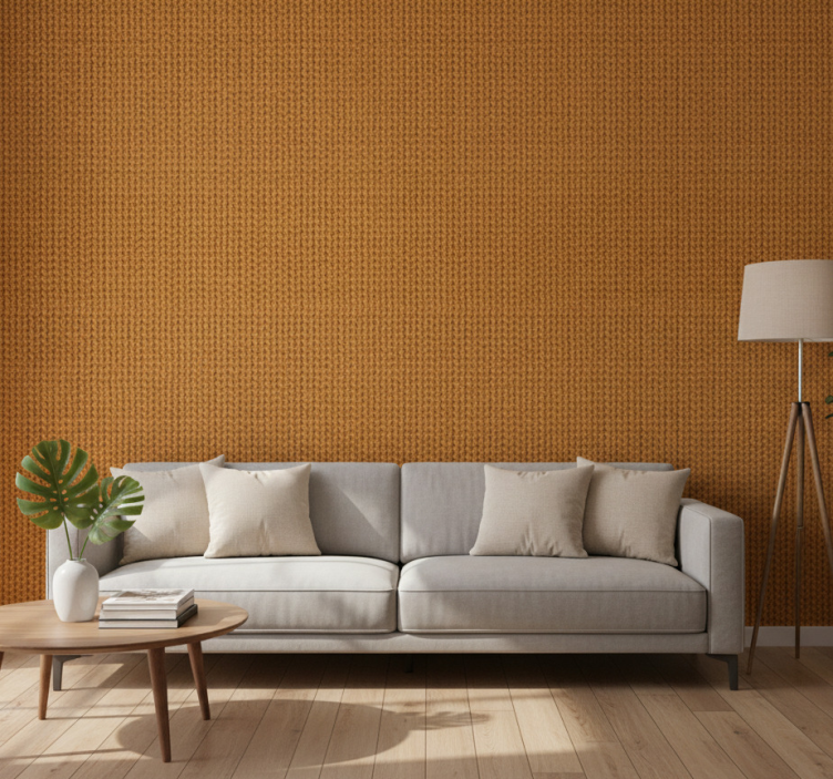 Papel de parede para sala imitação de fibra natural laranja - TenStickers