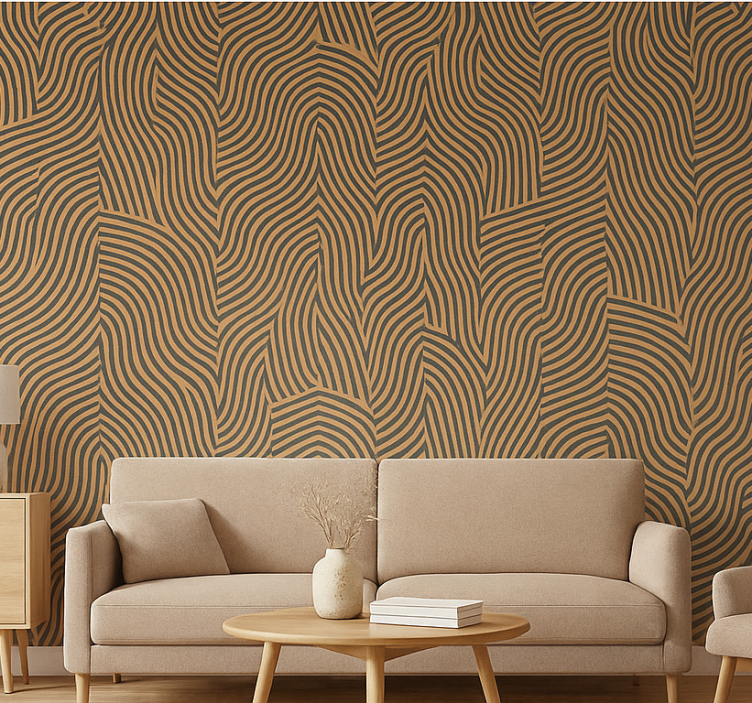 Papel de parede para sala linhas modernas pretas e laranjas - TenStickers