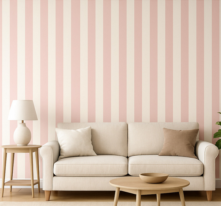Papel de parede para sala listras rosa e brancas - TenStickers
