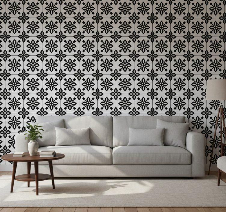 Papel de parede para sala mosaico preto e branco - TenStickers