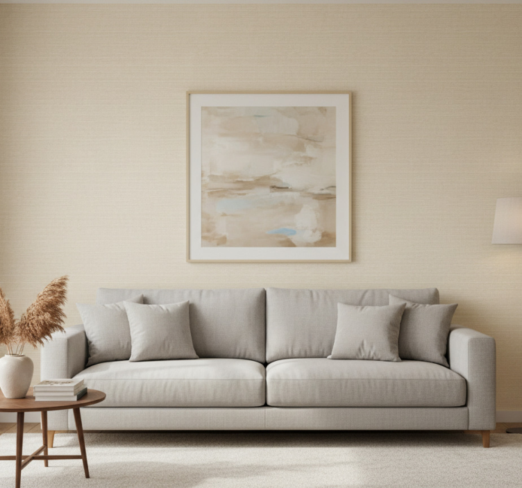 Papel de parede para sala padrão bege de juta fina - TenStickers