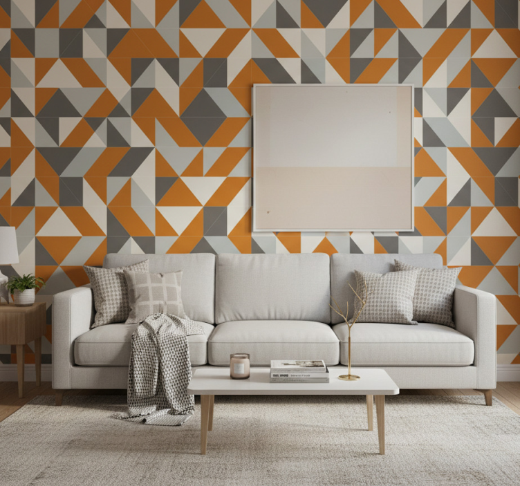 Papel de parede para sala padrão de triângulos inclinados - TenStickers
