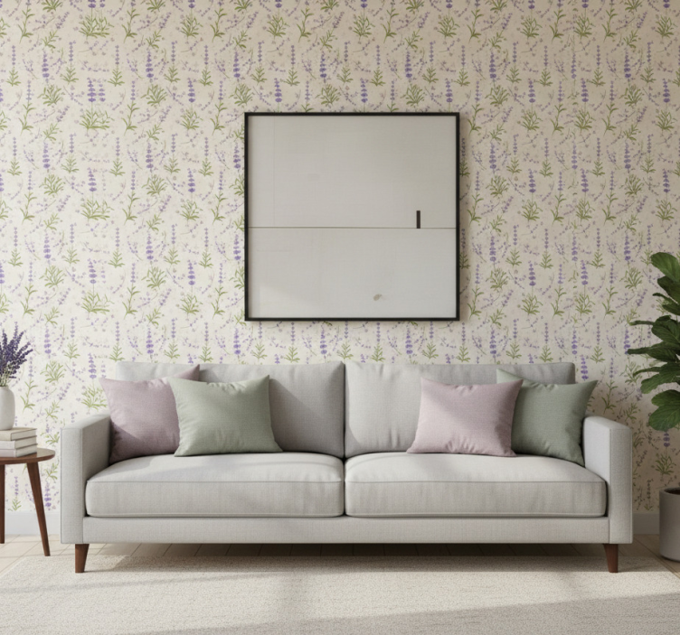 Papel de parede para sala padrão floral lavanda - TenStickers