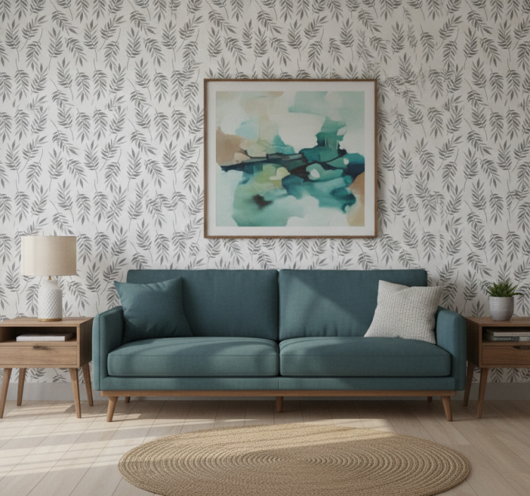 Papel de parede para sala padrão folha elegante - TenStickers