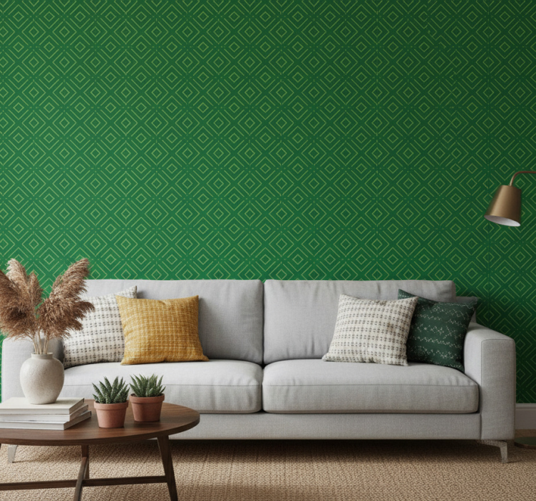 Papel de parede para sala padrão geométrico verde - TenStickers