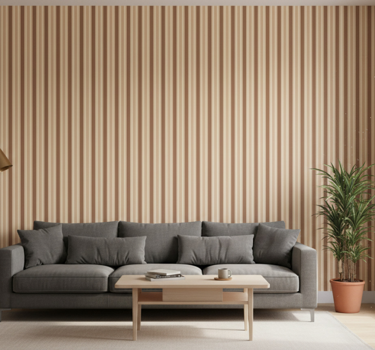 Papel de parede para sala padrão listrado marrom - TenStickers
