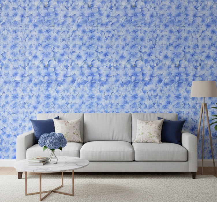 Papel de parede para sala padrão pétalas de hortênsia - TenStickers