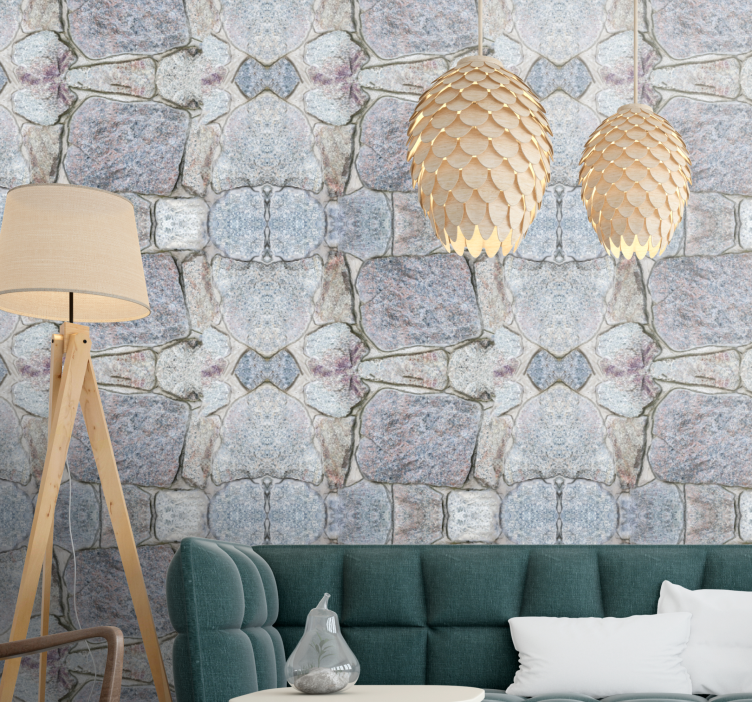 Papel de parede para sala padrão rústico de pedra realista - TenStickers