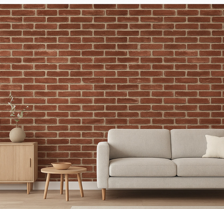 Papel de parede para sala padrão tijolo vermelho - TenStickers