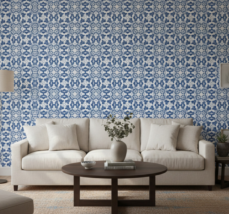 Papel de parede para sala padrão vintage azul - TenStickers