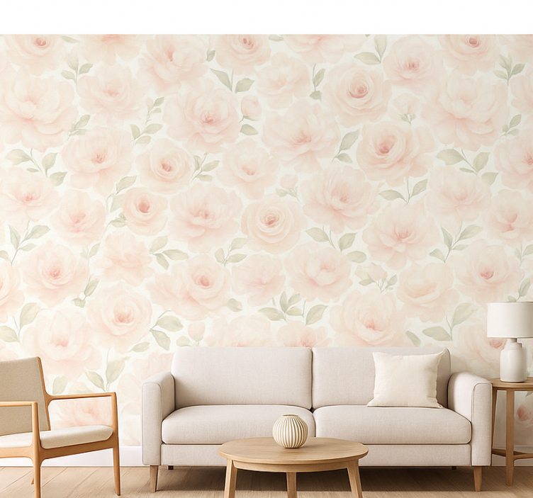 Papel de parede para sala peônia rosa vintage - TenStickers
