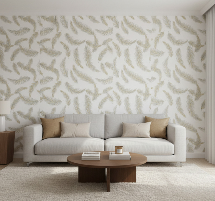 Papel de parede para sala pluma cinza flutuante - TenStickers