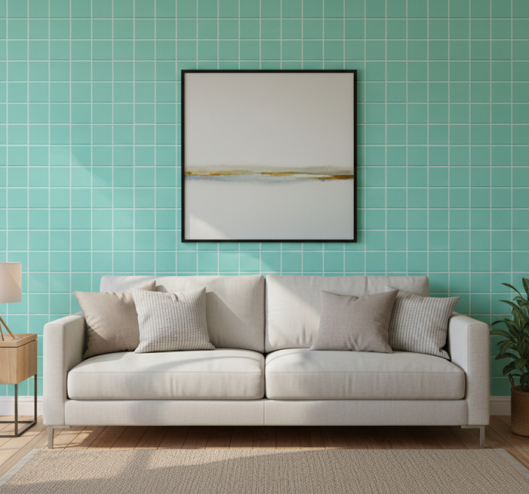 Papel de parede para sala superfície azulejada turquesa - TenStickers